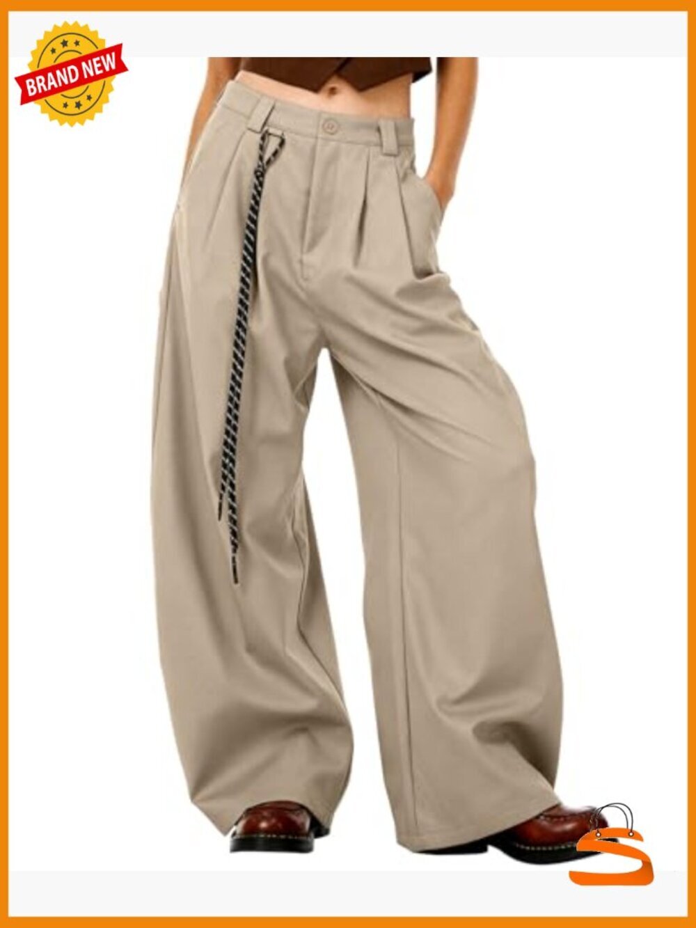 Mid Rise Barrel Leg Pleated Wide Leg Trousers Baggy Casual Pants Loose Fit - Picture 2 of 7
